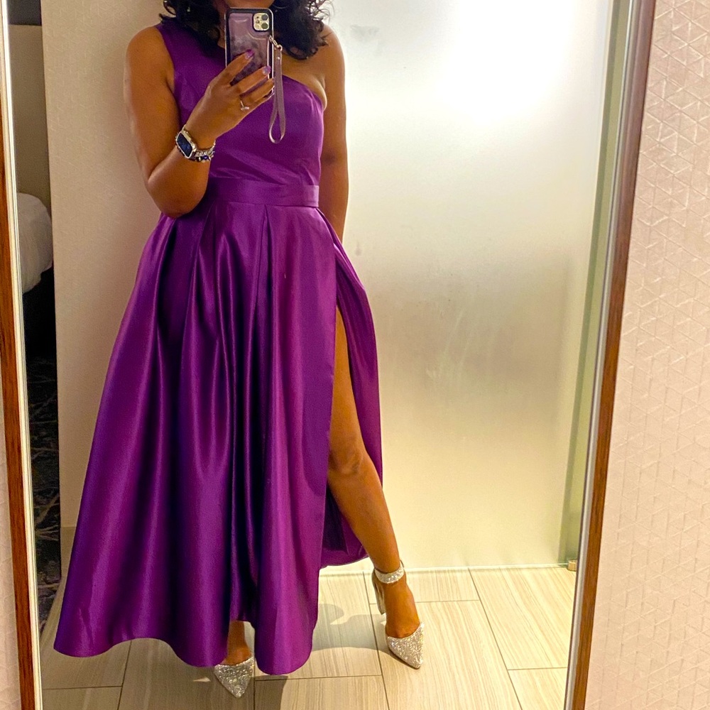 Long slit dress one shoulder rushed formal evening party grown ball dress/Pocket
